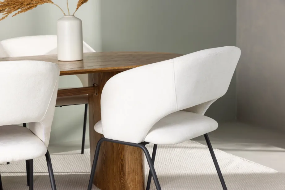 Ovaalne söögikomplekt Isolde loodusliku MDF-lauaga ja Day söögitoolidega (murdvalge, mustad terasjalad), GR23660 – 6