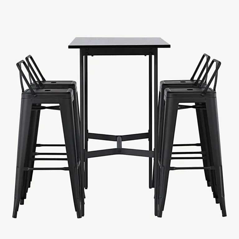 Must minimalistlik baarimööblikomplekt Rax lauaga ja Tempe terastoolidega (120 × 60 cm) - GR23702