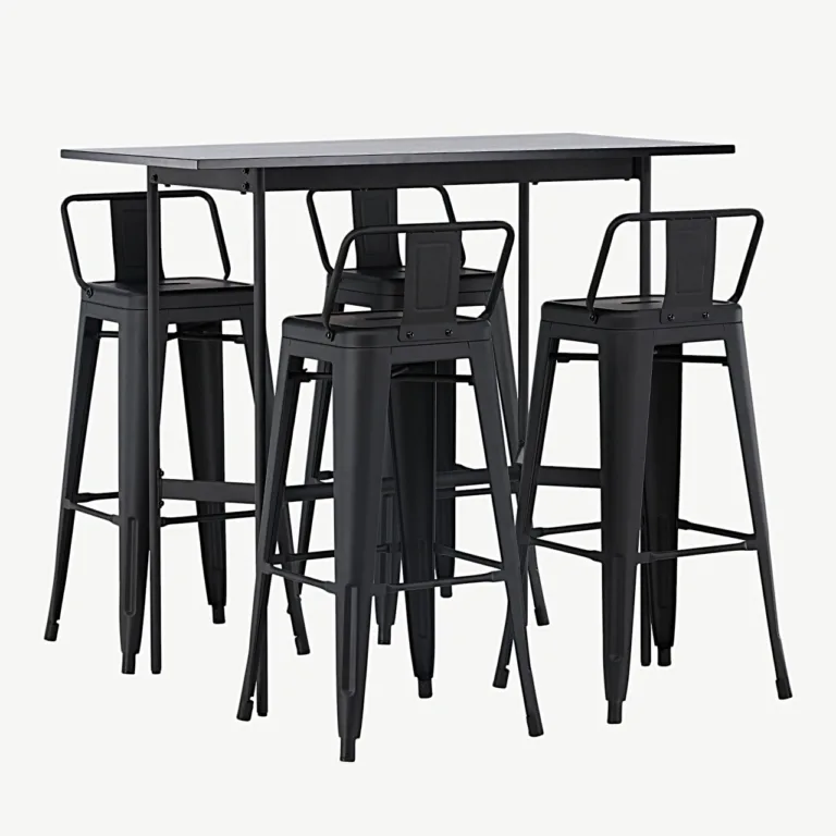 Must minimalistlik baarimööblikomplekt Rax lauaga ja Tempe terastoolidega (120 × 60 cm) - GR23702
