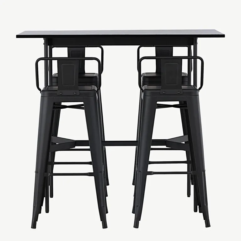 Must minimalistlik baarimööblikomplekt Rax lauaga ja Tempe terastoolidega (120 × 60 cm) - GR23702