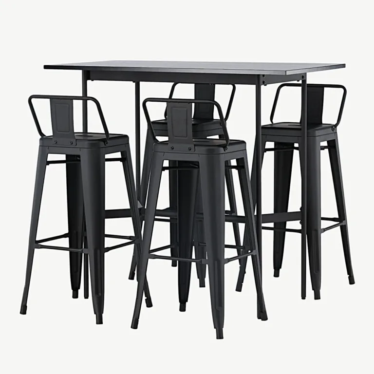 Must minimalistlik baarimööblikomplekt Rax lauaga ja Tempe terastoolidega (120 × 60 cm) - GR23702