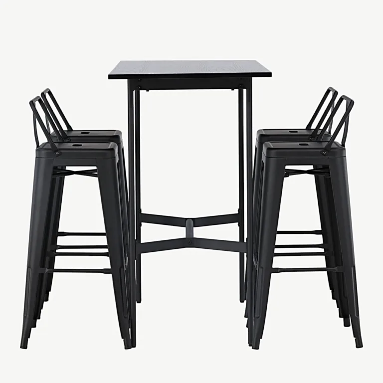 Must minimalistlik baarimööblikomplekt Rax lauaga ja Tempe terastoolidega (120 × 60 cm) - GR23702