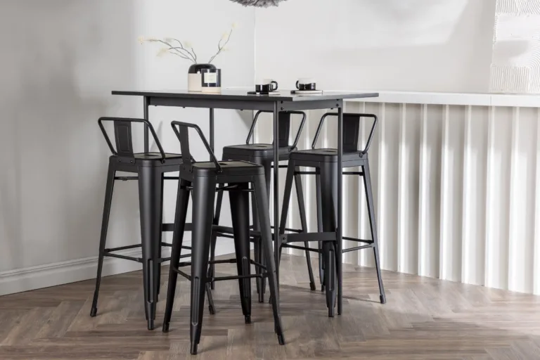 Must minimalistlik baarimööblikomplekt Rax lauaga ja Tempe terastoolidega (120 × 60 cm) - GR23702