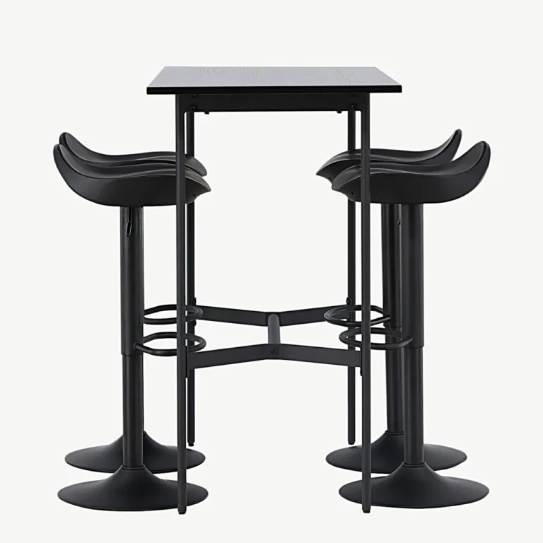 Must minimalistlik baarilauakomplekt Raxi laua ja nelja Adesto baaritooliga (MDF, teras, 120×60 cm) - GR23703