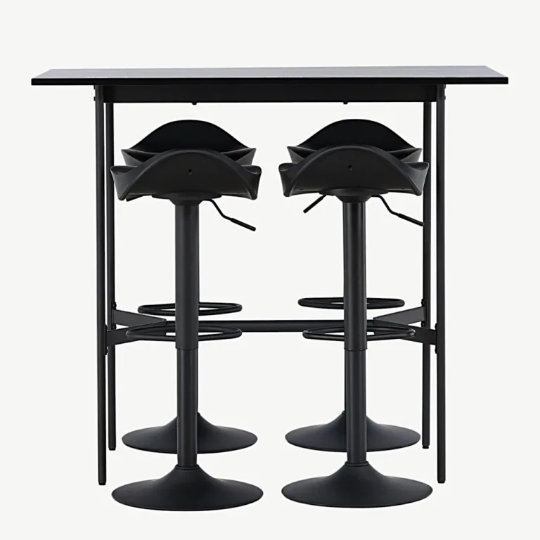Must minimalistlik baarilauakomplekt Raxi laua ja nelja Adesto baaritooliga (MDF, teras, 120×60 cm) - GR23703