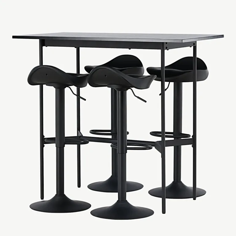 Must minimalistlik baarilauakomplekt Raxi laua ja nelja Adesto baaritooliga (MDF, teras, 120×60 cm) - GR23703