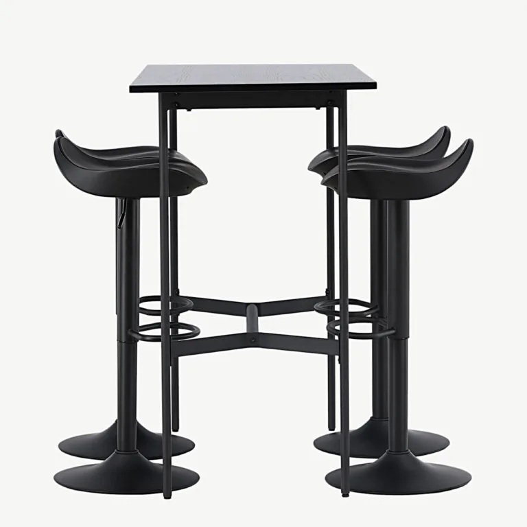 Must minimalistlik baarilauakomplekt Raxi laua ja nelja Adesto baaritooliga (MDF, teras, 120×60 cm) - GR23703
