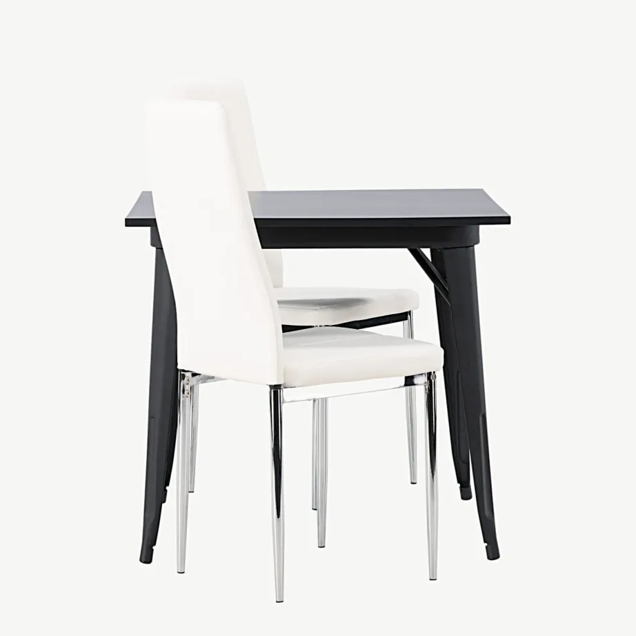 Must ruudukujuline söögilaud Tempe valgete kunstnahast toolidega Pastill, GR23892 – 2