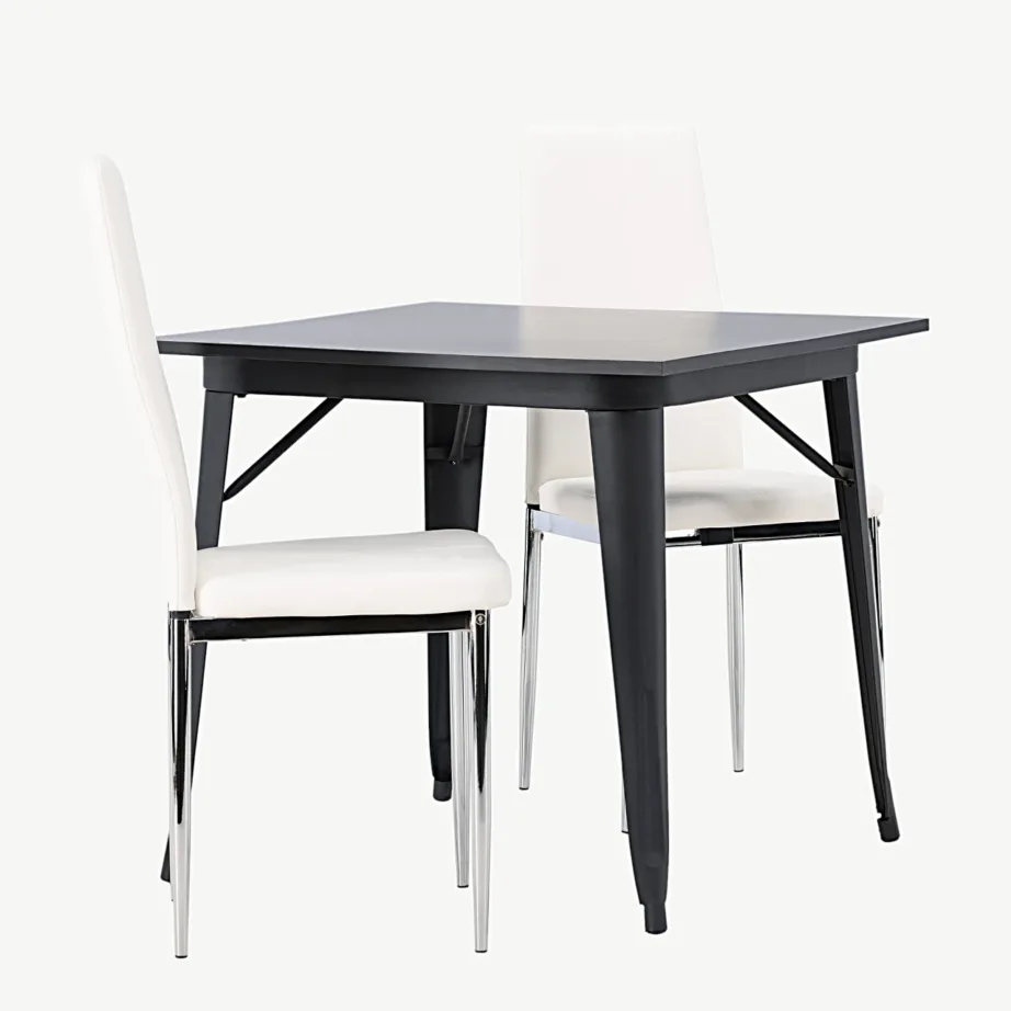 Must ruudukujuline söögilaud Tempe valgete kunstnahast toolidega Pastill, GR23892 – 3