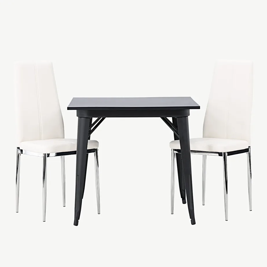 Must ruudukujuline söögilaud Tempe valgete kunstnahast toolidega Pastill, GR23892 – 4