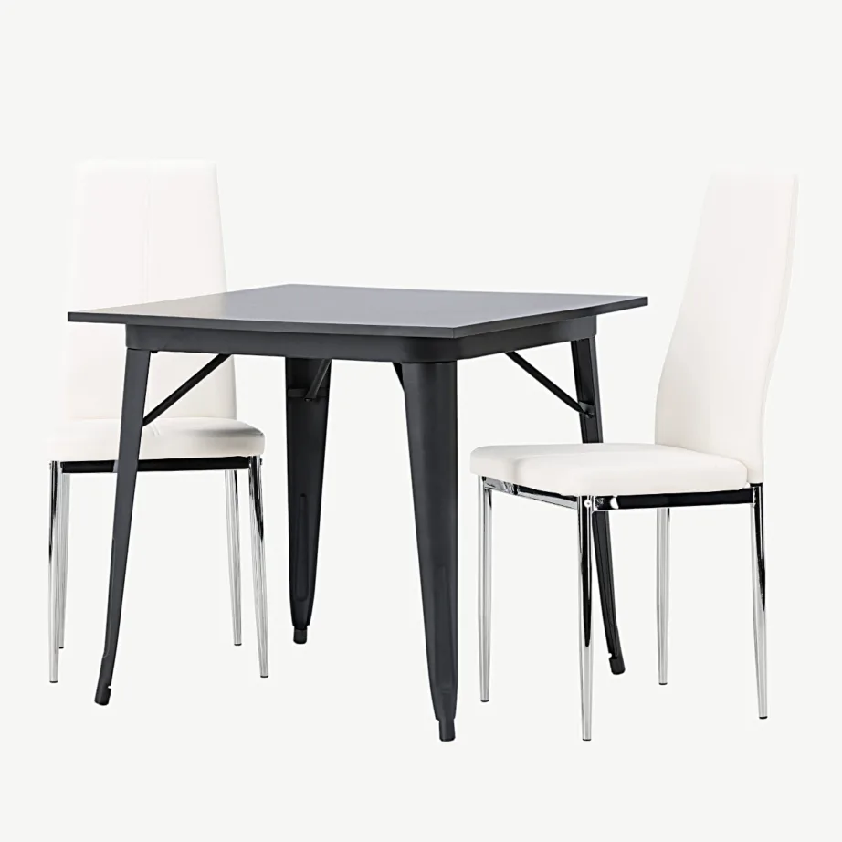 Must ruudukujuline söögilaud Tempe valgete kunstnahast toolidega Pastill, GR23892 – 5
