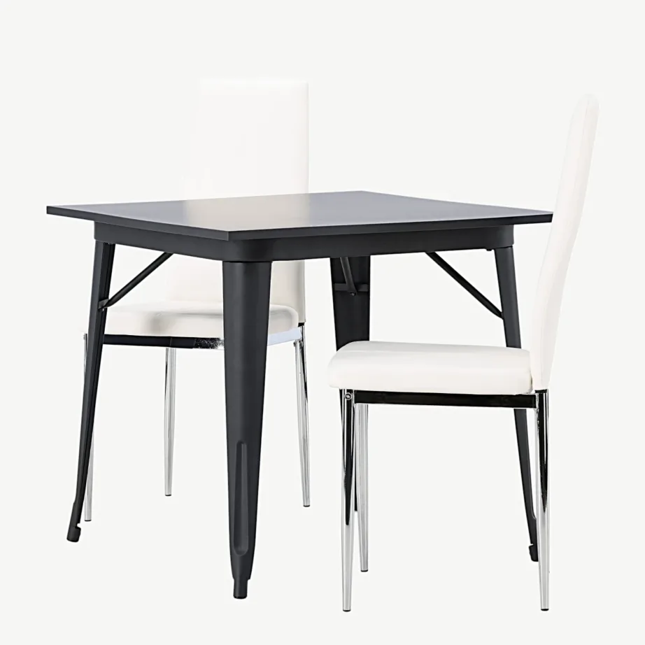 Must ruudukujuline söögilaud Tempe valgete kunstnahast toolidega Pastill, GR23892 – 6