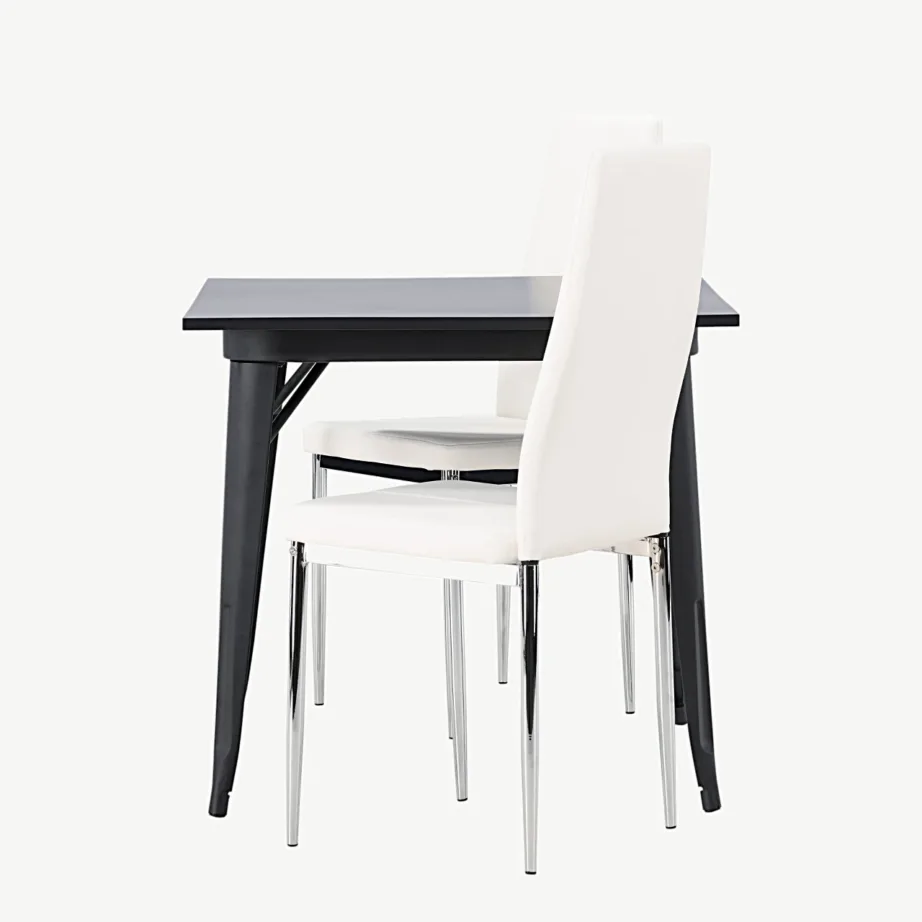 Must ruudukujuline söögilaud Tempe valgete kunstnahast toolidega Pastill, GR23892 – 7