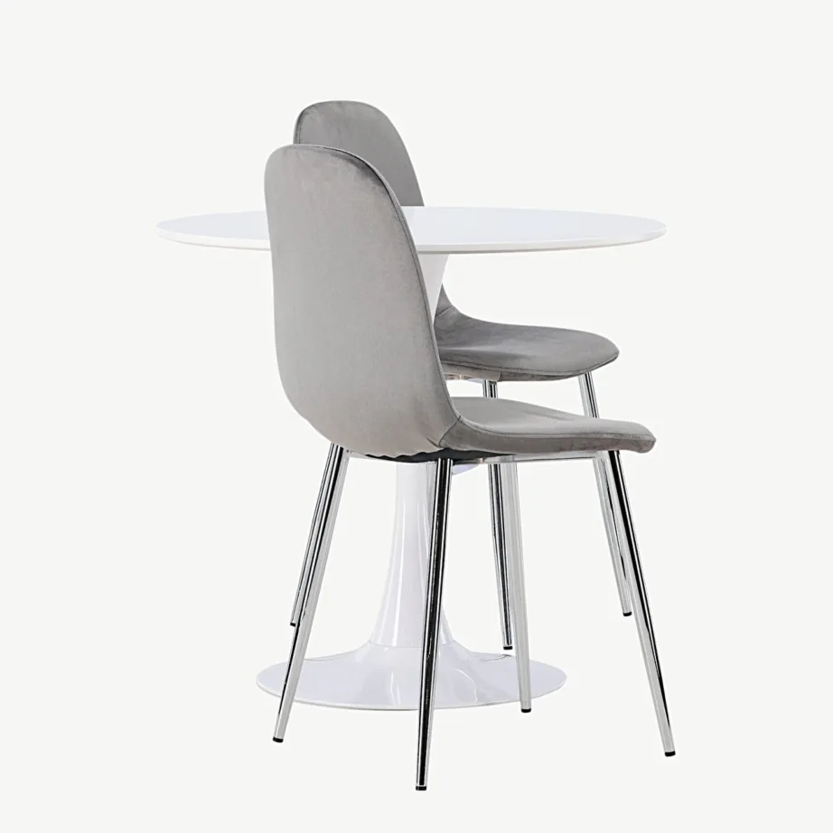 Ümmargune söögilauakomplekt Hamden helehallide velvettoolidega Eva, GR23913 – 2