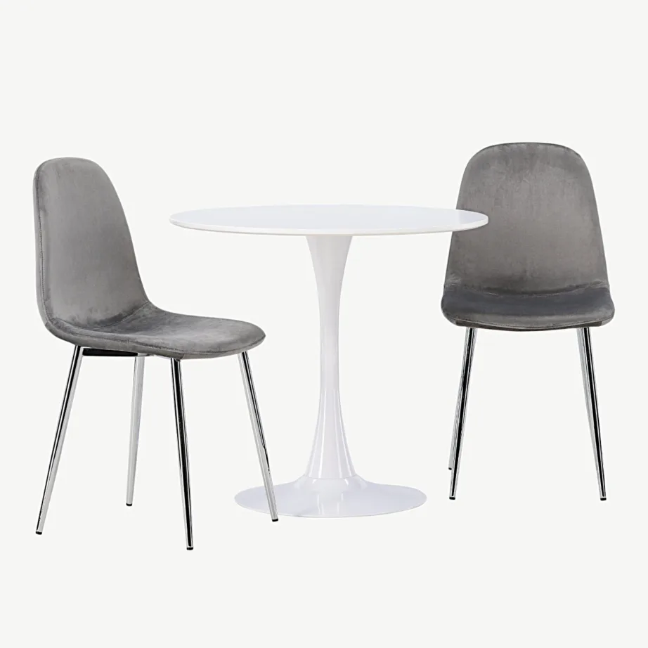 Ümmargune söögilauakomplekt Hamden helehallide velvettoolidega Eva, GR23913 – 3