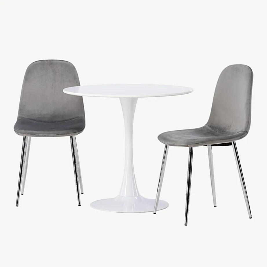 Ümmargune söögilauakomplekt Hamden helehallide velvettoolidega Eva, GR23913 – 5