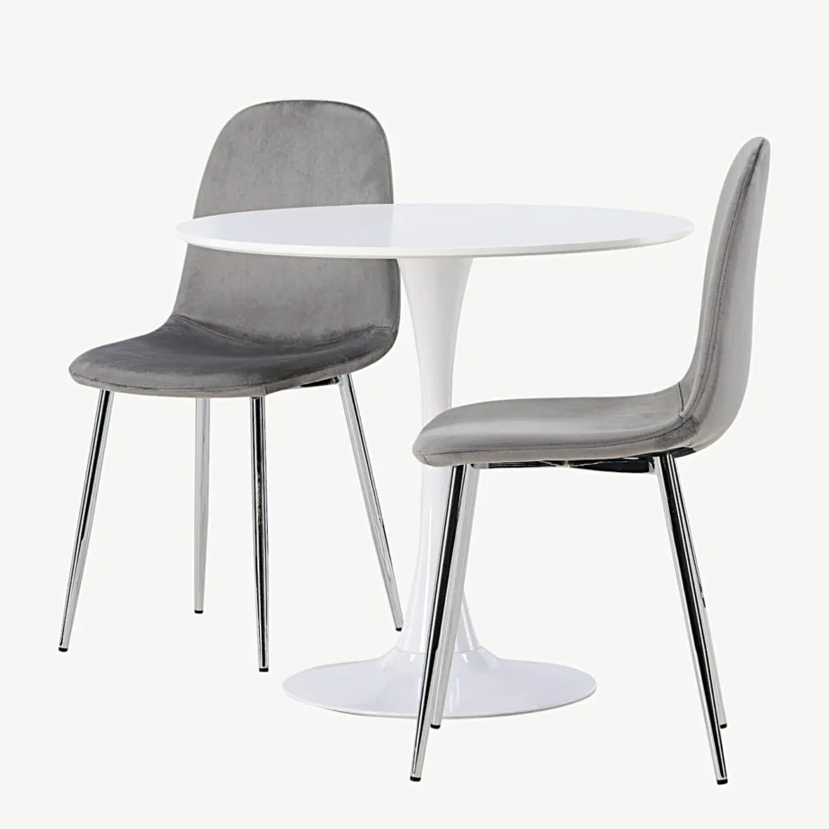 Ümmargune söögilauakomplekt Hamden helehallide velvettoolidega Eva, GR23913 – 6