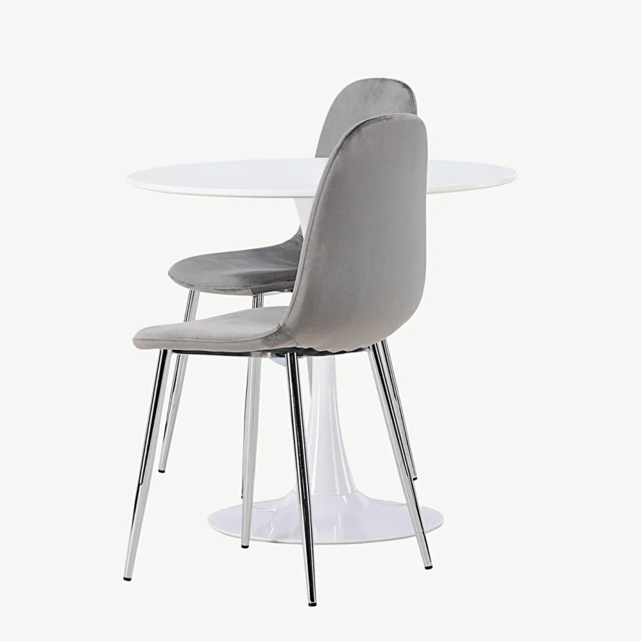 Ümmargune söögilauakomplekt Hamden helehallide velvettoolidega Eva, GR23913 – 7