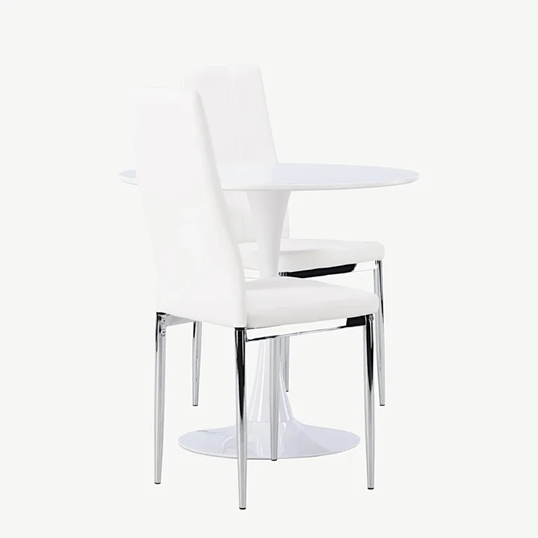 Ümmargune valge söögilauakomplekt Hamden kahe Pastill tooliga (MDF, kunstnahk, Ø60 cm) - GR23915