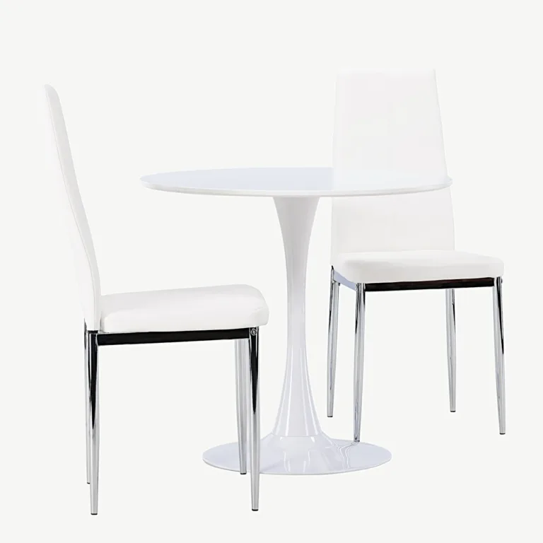 Ümmargune valge söögilauakomplekt Hamden kahe Pastill tooliga (MDF, kunstnahk, Ø60 cm) - GR23915