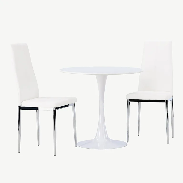Ümmargune valge söögilauakomplekt Hamden kahe Pastill tooliga (MDF, kunstnahk, Ø60 cm) - GR23915