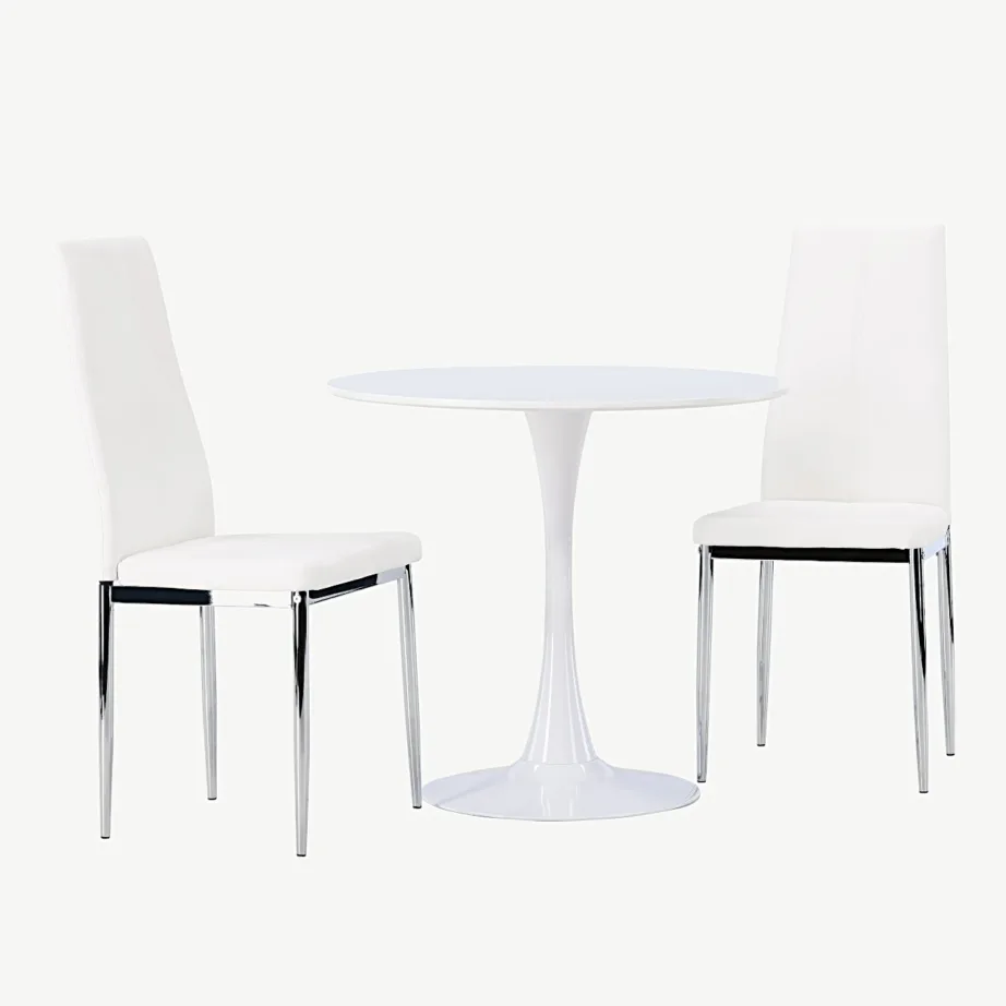 Ümmargune valge söögilauakomplekt Hamden kahe Pastill tooliga (MDF, kunstnahk, Ø60 cm), GR23915 – 3