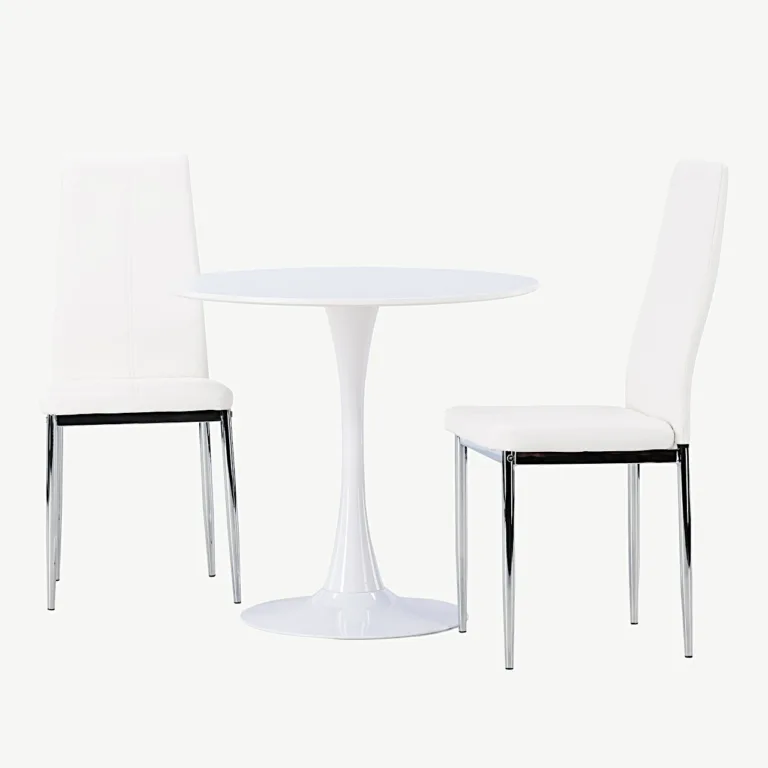Ümmargune valge söögilauakomplekt Hamden kahe Pastill tooliga (MDF, kunstnahk, Ø60 cm) - GR23915