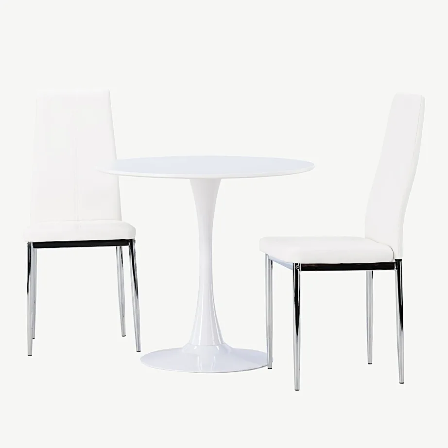 Ümmargune valge söögilauakomplekt Hamden kahe Pastill tooliga (MDF, kunstnahk, Ø60 cm), GR23915 – 5