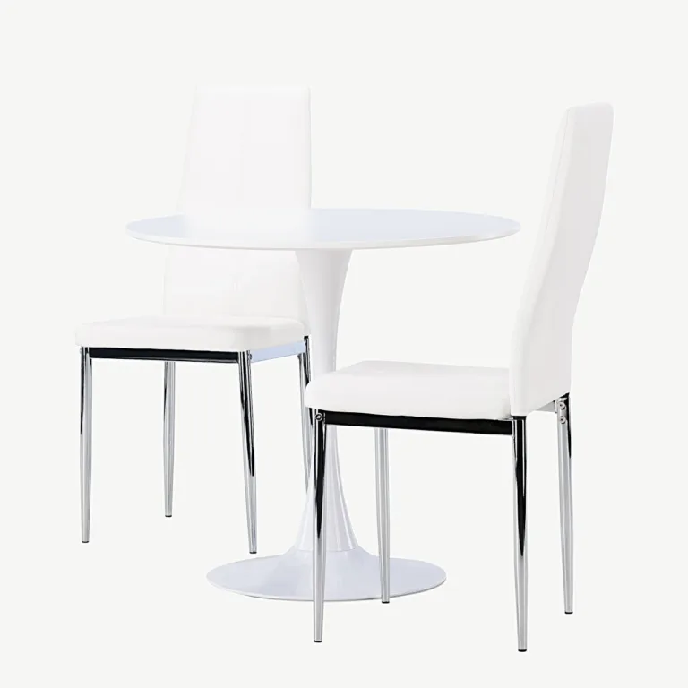 Ümmargune valge söögilauakomplekt Hamden kahe Pastill tooliga (MDF, kunstnahk, Ø60 cm) - GR23915