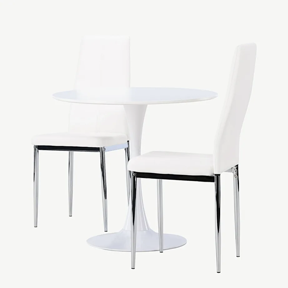 Ümmargune valge söögilauakomplekt Hamden kahe Pastill tooliga (MDF, kunstnahk, Ø60 cm), GR23915 – 6