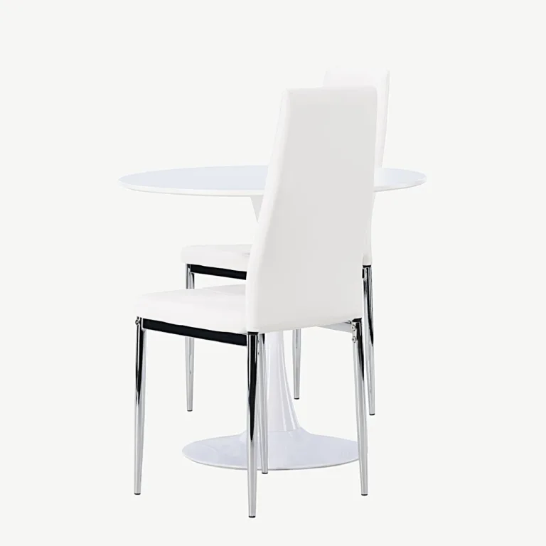Ümmargune valge söögilauakomplekt Hamden kahe Pastill tooliga (MDF, kunstnahk, Ø60 cm) - GR23915