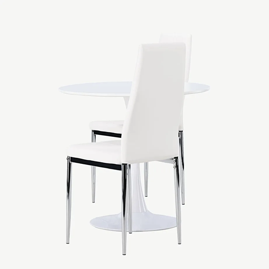 Ümmargune valge söögilauakomplekt Hamden kahe Pastill tooliga (MDF, kunstnahk, Ø60 cm), GR23915 – 7
