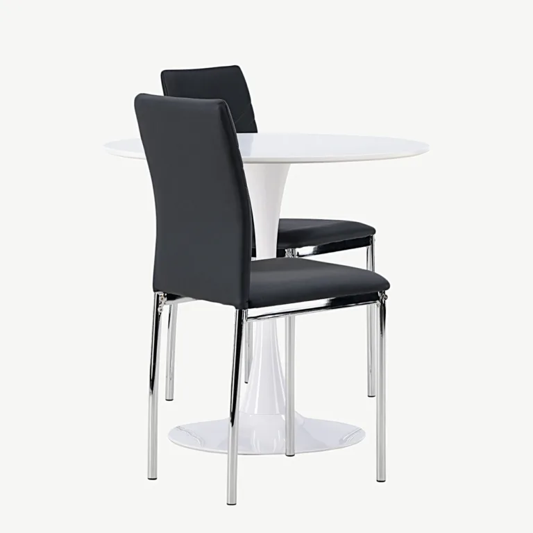 Ümmargune valge söögikomplekt Hamden 80 cm lauaga ja musta kunstnahaga Lily toolidega - GR23916