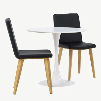 Ümmargune söögikomplekt Hamden lauaga ja kahe Today tooliga (valge/must, MDF/teras, ø60 cm) - GR23917