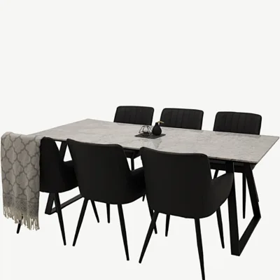 Marmorist söögilaud Estelle ja mustad Comfort toolid (komplekt 6-tooliga) - GR24060