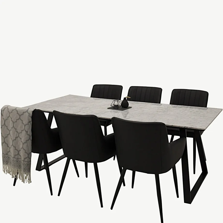 Marmorist söögilaud Estelle ja mustad Comfort toolid (komplekt 6-tooliga) - GR24060