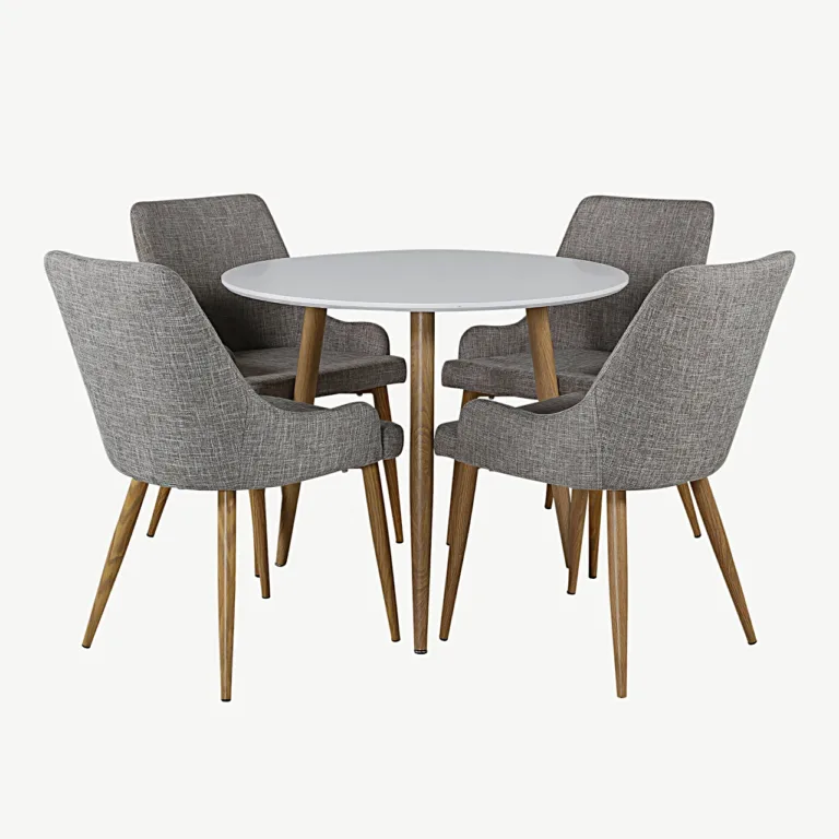 Ümmargune söögilaud Polar koos nelja halli Plaza tooliga (MDF, ø90 cm) - GR24207
