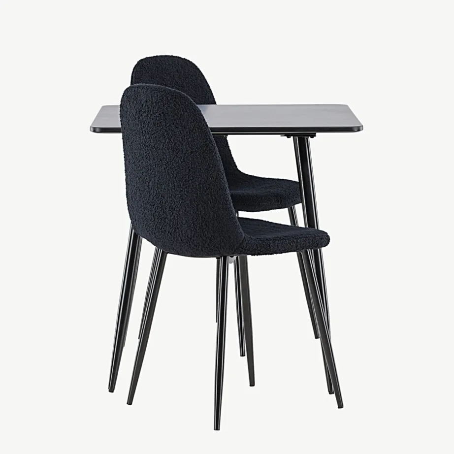 Must MDF-ist söögilauakomplekt Polar kahe polsterdatud tooliga (bukleekangas), GR24450 – 2