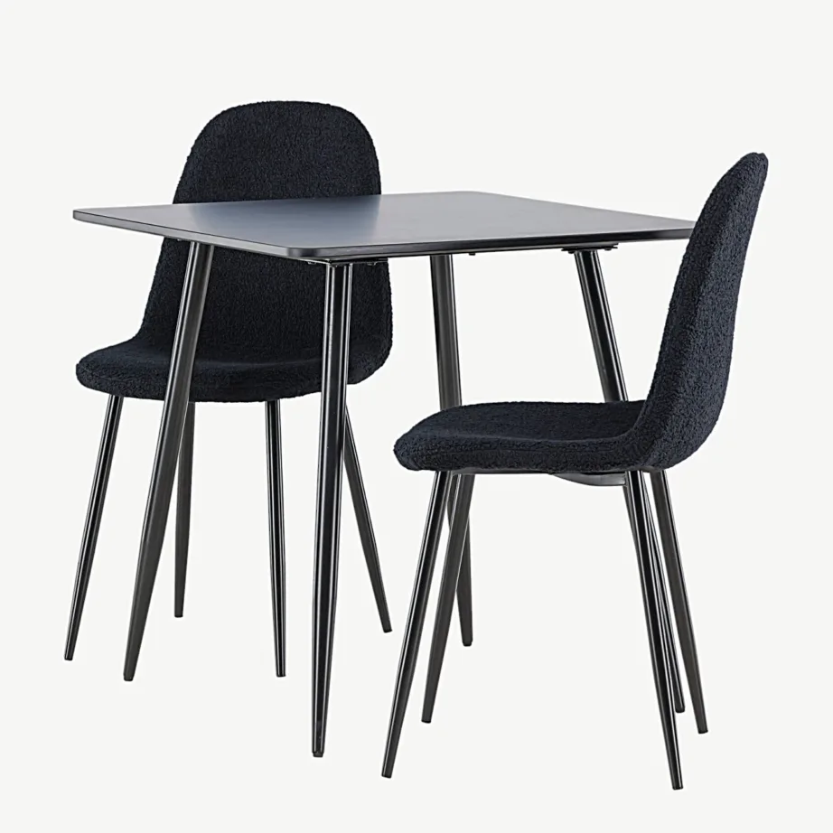 Must MDF-ist söögilauakomplekt Polar kahe polsterdatud tooliga (bukleekangas), GR24450 – 6