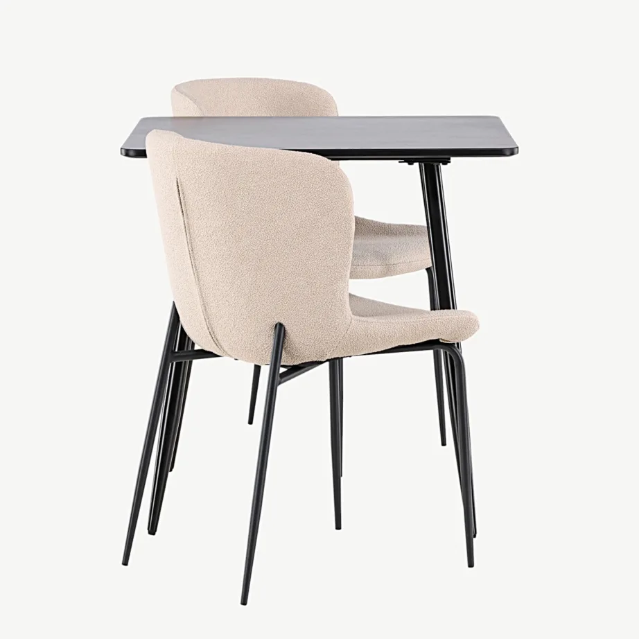 Musta MDF-plaadiga söögilaud Polar ja beežide buklee-toolidega Modesto komplekt, GR24454 – 2