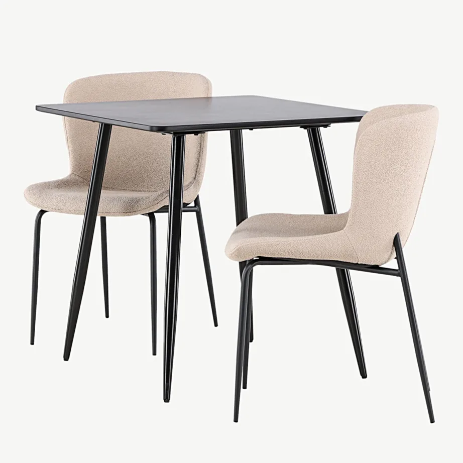 Musta MDF-plaadiga söögilaud Polar ja beežide buklee-toolidega Modesto komplekt, GR24454 – 6