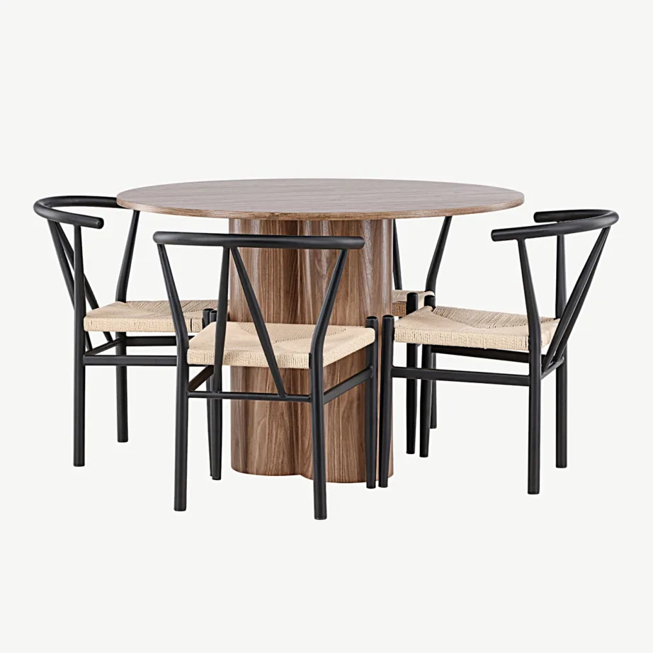 Ümmarguse söögilauakomplekt Olivia mokkatoonis nelja Alfons rotangist tooliga, GR24463 – 3