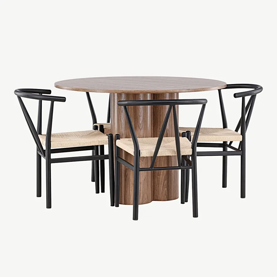 Ümmarguse söögilauakomplekt Olivia mokkatoonis nelja Alfons rotangist tooliga, GR24463 – 5