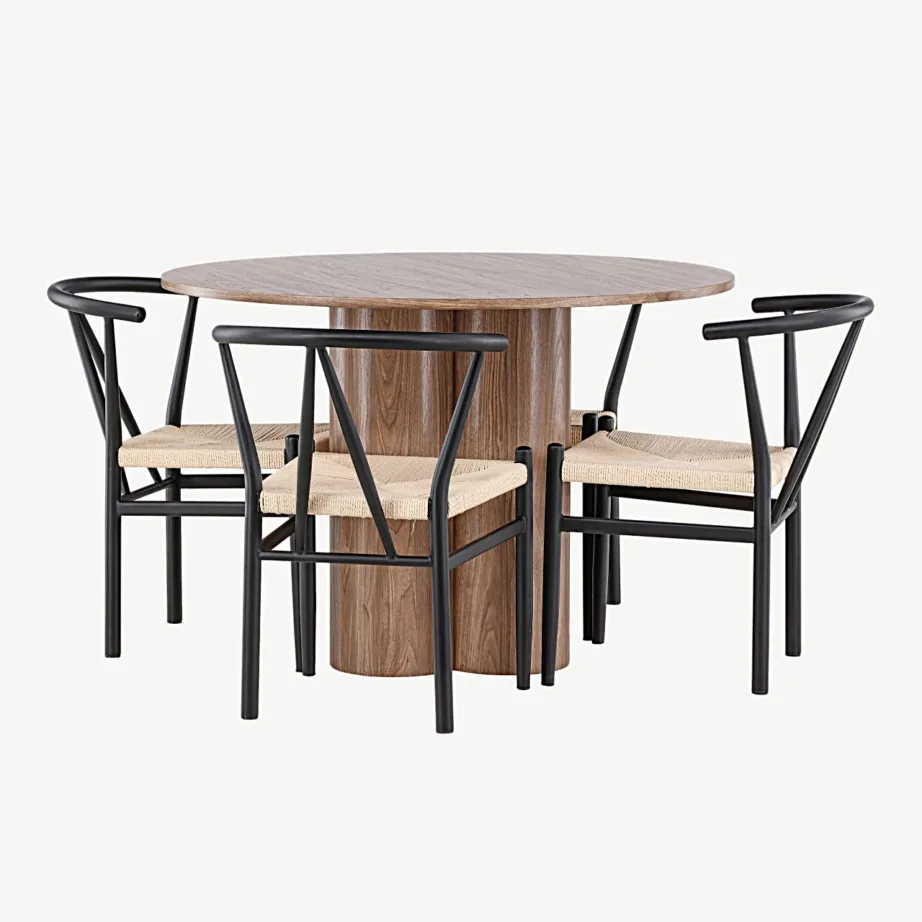 Ümmarguse söögilauakomplekt Olivia mokkatoonis nelja Alfons rotangist tooliga, GR24463 – 6