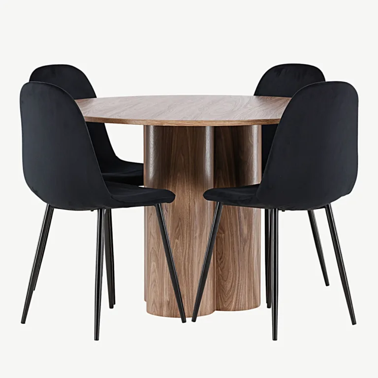 Ümmargune söögilauakomplekt Olivia pruun MDF laud ja mustad velvetkattega Polar toolid (110 cm) - GR24466
