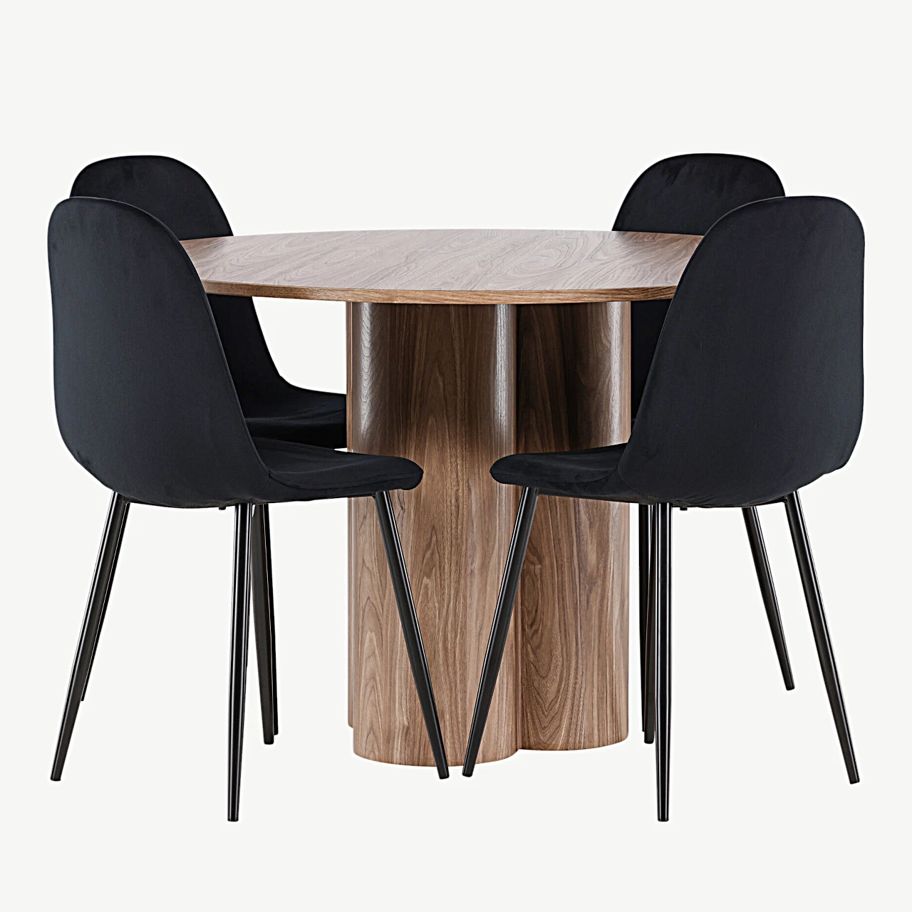 Ümmargune söögilauakomplekt Olivia pruun MDF laud ja mustad velvetkattega Polar toolid (110 cm) - GR24466