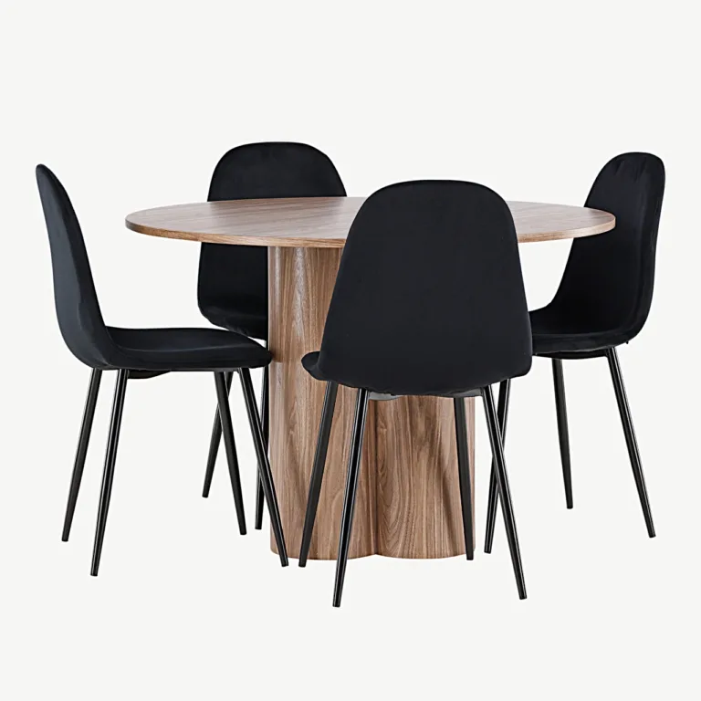 Ümmargune söögilauakomplekt Olivia pruun MDF laud ja mustad velvetkattega Polar toolid (110 cm) - GR24466