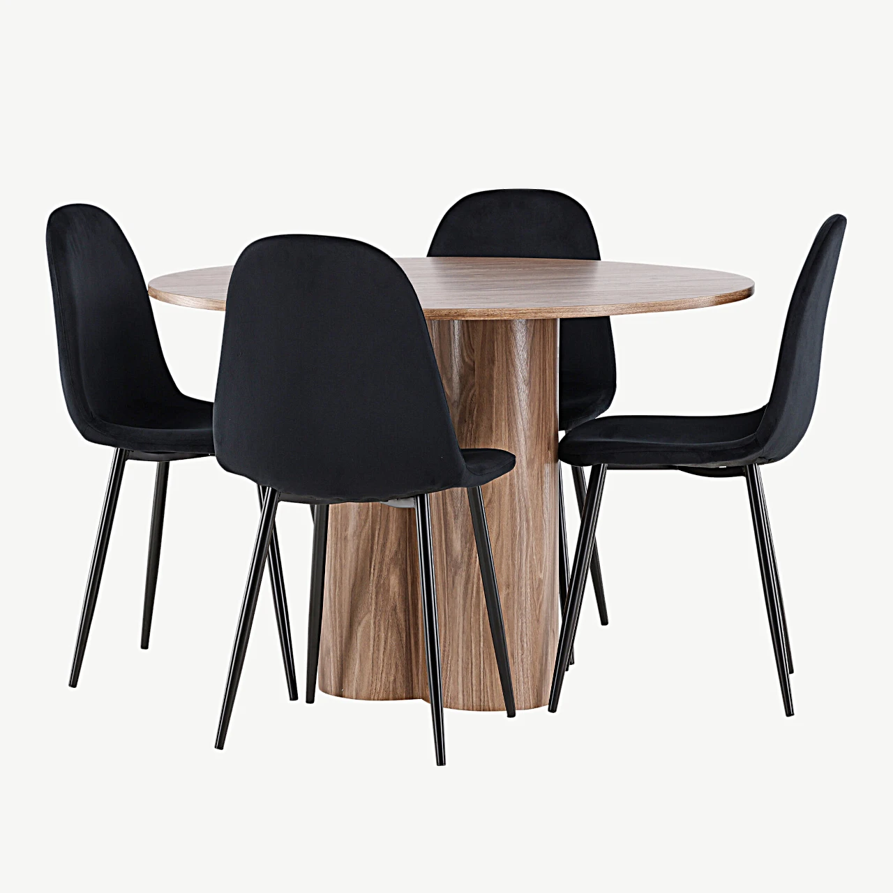 Ümmargune söögilauakomplekt Olivia pruun MDF laud ja mustad velvetkattega Polar toolid (110 cm) - GR24466