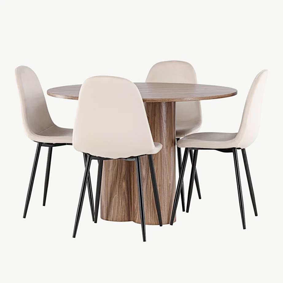 Ümmarguse pruuni Olivia söögilaua ja beežide Polar samettoolide komplekt (110 cm), GR24467 – 3