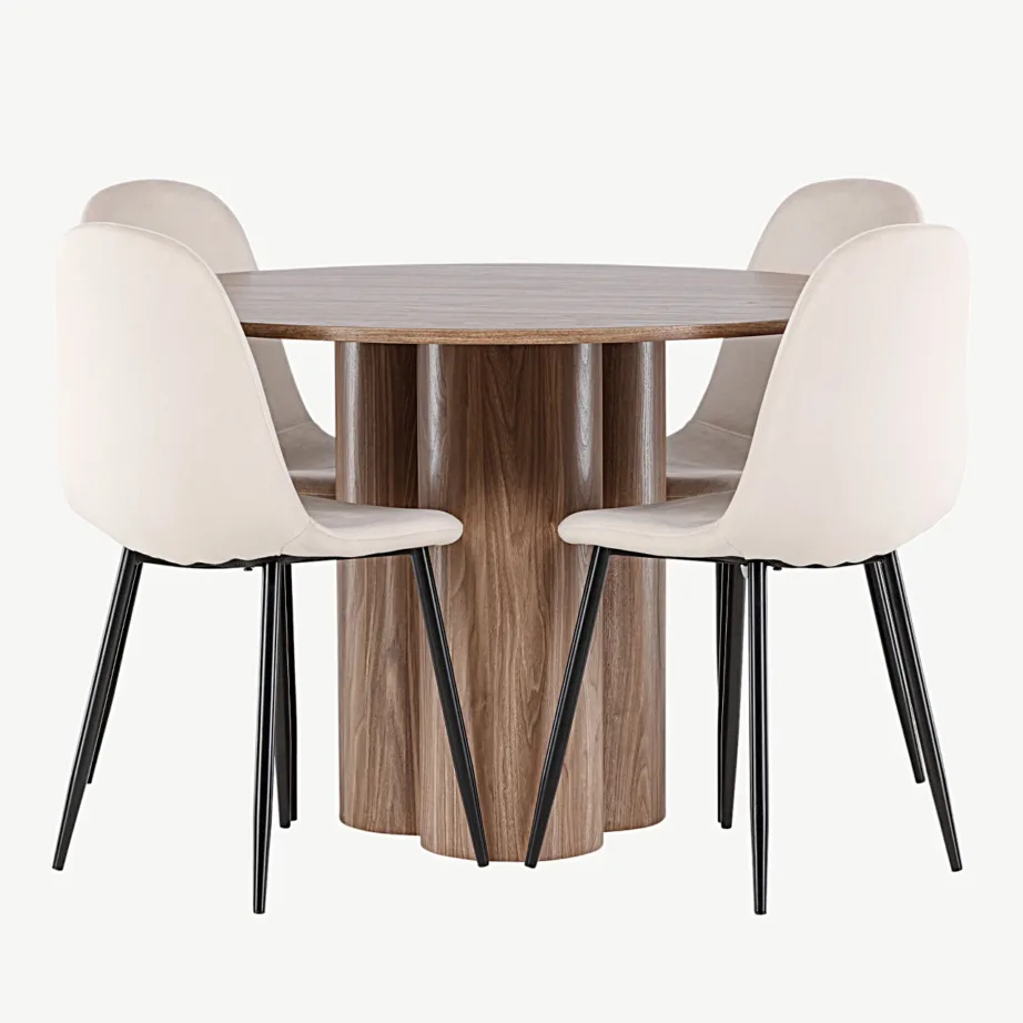 Ümmarguse pruuni Olivia söögilaua ja beežide Polar samettoolide komplekt (110 cm), GR24467 – 4